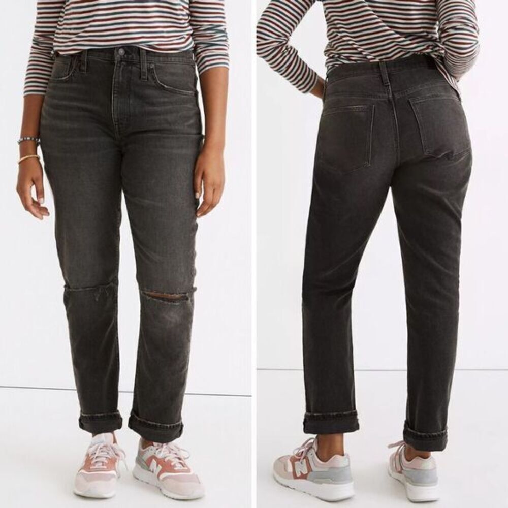 NEW Madewell High-Rise Slim Boyjean in Caton Wash Ripped-Knee, 27
